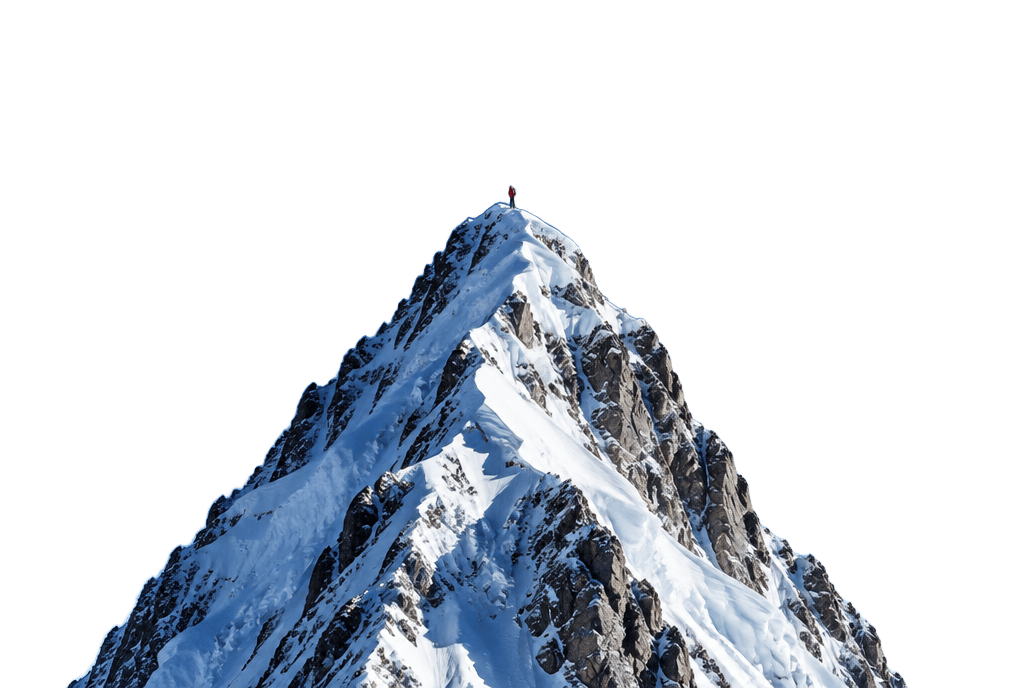 A climber standing on a snow-covered summit